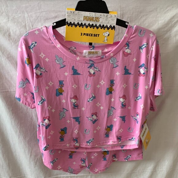 Peanuts Other - PEANUTS SNOOPY Country Western Cropped Tee with Matching Boyshorts Sz LARGE